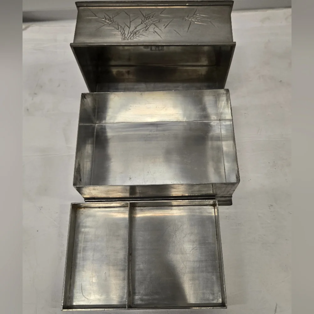 Antique 1920 Chinese Kut Hing Pewter Swatow Dragon Jewelry Trinket Box